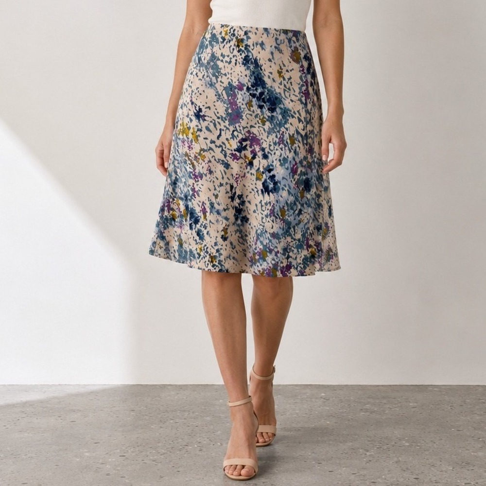 Anthropologie‎ Tilda Knee-Length Slip Skirt S Neutral Abstract Boho